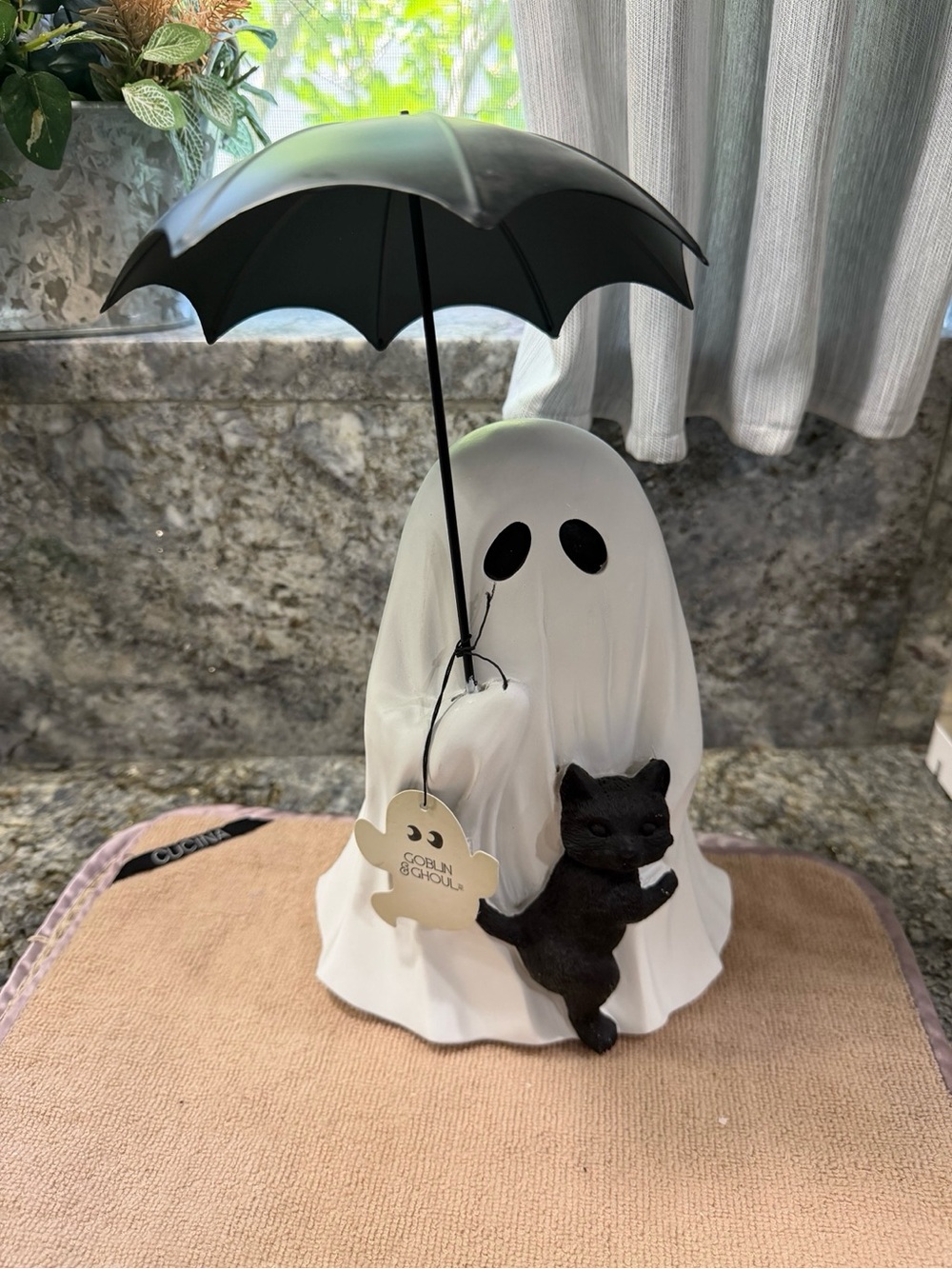 NWT Goblin & Ghoul Ghost Black Cat Umbrella Halloween Figurine 13” Decor